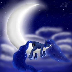 Size: 5000x5000 | Tagged: safe, artist:skitsroom, princess luna, g4, absurd resolution, crescent moon, eyes closed, female, moon, night, prone, sleeping, solo, tangible heavenly object, transparent moon