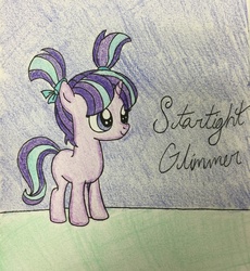 Size: 2424x2631 | Tagged: safe, artist:darkest-lunar-flower, starlight glimmer, pony, g4, female, filly, filly starlight glimmer, high res, pigtails, smiling, solo, traditional art, younger