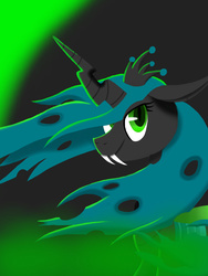 Size: 768x1024 | Tagged: dead source, safe, artist:fireplant27, queen chrysalis, g4, female, smiling, solo