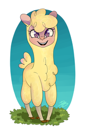 Size: 2000x3000 | Tagged: safe, artist:hfinder, paprika (tfh), alpaca, them's fightin' herds, community related, cute, female, high res, looking at you, open mouth, open smile, pacabetes, paprikadorable, smiling, solo
