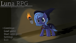 Size: 1050x600 | Tagged: safe, artist:coffeemunch, princess luna, g4, cape, clothes, female, filly, hat, magic, make it happen, solo, telekinesis, torch, video game, woona