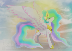 Size: 4961x3508 | Tagged: safe, artist:snailbert-arts, princess celestia, g4, female, solo, spread wings, sun