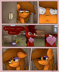 Size: 2000x2421 | Tagged: safe, artist:marsminer, oc, oc only, oc:mars miner, oc:venus spring, card, comic, crying, dialogue, feels, female, happy, heartwarming, high res, home, love, male, marspring, shipping, smiling, straight, tears of joy