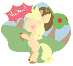 Size: 948x855 | Tagged: safe, artist:typhwosion, applejack, earth pony, pony, g4, female, freckles, rearing, simple background, solo, transparent background, tree, yeehaw