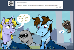 Size: 835x569 | Tagged: safe, artist:redxbacon, oc, oc only, oc:anon, oc:parch well, pony, unicorn, ask, police, tumblr