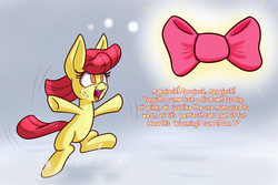 Size: 1280x853 | Tagged: safe, artist:heir-of-rick, part of a set, apple bloom, daily apple pony, g4, dialogue, female, flashback, freckles, hair bow, solo, thought bubble, younger