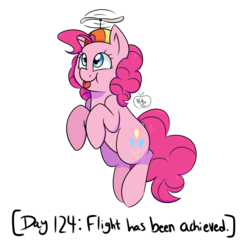 Size: 1280x1327 | Tagged: safe, artist:notenoughapples, pinkie pie, g4, female, flying, hat, propeller hat, simple background, solo, tongue out, transparent background