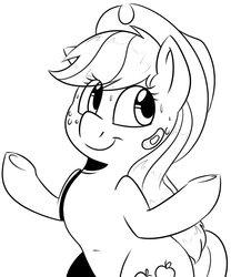 Size: 1125x1242 | Tagged: safe, artist:notenoughapples, applejack, g4, bandage, female, monochrome, shrug, solo, sweat