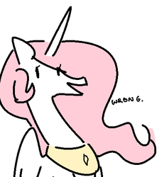 Size: 406x454 | Tagged: safe, artist:nobody, princess celestia, pony, g4, dialogue, female, solo, wrong