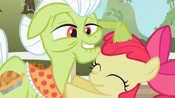 Size: 1366x768 | Tagged: safe, screencap, apple bloom, granny smith, earth pony, pony, family appreciation day, g4, my little pony: friendship is magic