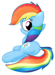 Size: 2401x3289 | Tagged: safe, artist:mr-degration, rainbow dash, pegasus, pony, g4, butt, female, high res, looking back, on side, plot, simple background, solo, transparent background