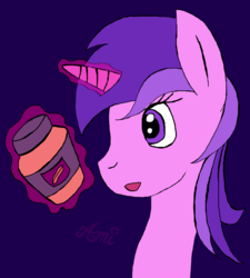 Size: 900x1000 | Tagged: safe, artist:purpleloverpony, amethyst star, sparkler, pony, unicorn, g4, female, food, levitation, magic, magic aura, mare, peanut butter, purple background, simple background, solo, telekinesis, that pony sure loves peanut butter