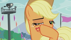 Size: 1920x1080 | Tagged: safe, screencap, applejack, g4, the mane attraction, female, hoofsies, lidded eyes, solo