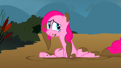 Size: 1920x1080 | Tagged: safe, screencap, pinkie pie, g4, putting your hoof down, female, mud, sad, sitting, solo