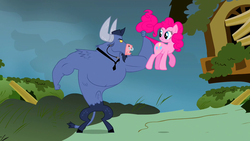 Size: 1920x1080 | Tagged: safe, screencap, iron will, pinkie pie, g4, putting your hoof down, cartoon physics, floating, how, in which pinkie pie forgets how to gravity, pinkie being pinkie, pinkie physics, walking, walking on air