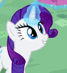 Size: 351x382 | Tagged: safe, screencap, rarity, pony, unicorn, g4, season 2, sweet and elite, animated, cute, female, glowing horn, horn, magic, mare, open mouth, raribetes, smiling, solo