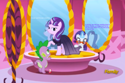 Size: 1700x1119 | Tagged: safe, edit, hundreds of users filter this tag, screencap, rarity, spike, starlight glimmer, pony, unicorn, g4, the cutie re-mark, bedroom eyes, carousel boutique, clothes, cuckolding, discovery family logo, dress, female, glasses, love triangle, male, mirror, netorarity, ship:sparlight, shipping, straight, text, this will end in tears, wedding dress, wedding ring, when you see it