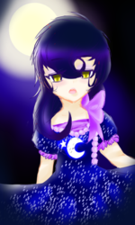 Size: 768x1280 | Tagged: safe, artist:beelzezlover, moonlight raven, human, g4, clothes, dress, humanized, moon, night, over the moon, solo