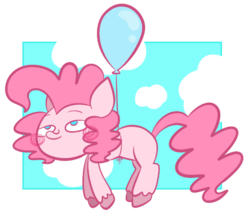 Size: 625x539 | Tagged: safe, artist:typhwosion, pinkie pie, earth pony, pony, g4, balloon, blushing, cartoon physics, cloud, female, floating, flying, simple background, solo, then watch her balloons lift her up to the sky, transparent background