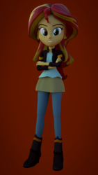 Size: 1080x1920 | Tagged: safe, artist:creatorofpony, artist:rockset, sunset shimmer, equestria girls, g4, my little pony equestria girls: friendship games, 3d, blender, boots, clothes, crossed arms, female, leather jacket, shoes, solo