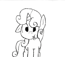 Size: 1125x983 | Tagged: safe, artist:digitalpheonix, sweetie belle, g4, female, monochrome, sketch, solo, tongue out