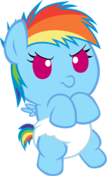 Size: 1636x2677 | Tagged: safe, artist:megarainbowdash2000, rainbow dash, pony, g4, angry, baby, baby dash, baby pony, baby rainbow dash, diaper, female, filly, filly rainbow dash, foal, solo, younger