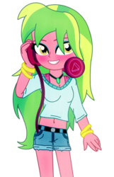 Size: 600x931 | Tagged: safe, artist:php198, lemon zest, equestria girls, g4, belly button, cleavage, clothes, female, headphones, midriff, short shirt, smiling, solo