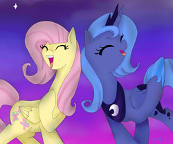 Size: 6000x5000 | Tagged: safe, artist:elisdoominika, fluttershy, princess luna, g4, absurd resolution, eyes closed, s1 luna, singing