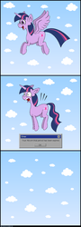 Size: 660x1827 | Tagged: safe, artist:hellarmy, twilight sparkle, alicorn, pony, g4, comic, error message, female, flying, mare, solo, this will end in pain, twilight sparkle (alicorn)