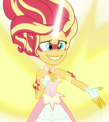 Size: 968x1080 | Tagged: safe, edit, edited screencap, screencap, sunset shimmer, equestria girls, g4, my little pony equestria girls: friendship games, daydream shimmer, female, grin, nervous, smiling, solo, sunedge shimmer