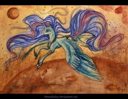 Size: 727x562 | Tagged: safe, artist:lanteria, princess luna, g4, female, flying, solo, traditional art