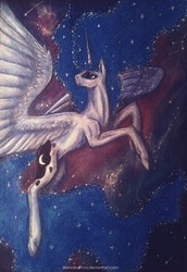 Size: 1500x2177 | Tagged: safe, artist:lanteria, princess luna, g4, female, flying, solo, spread wings, traditional art