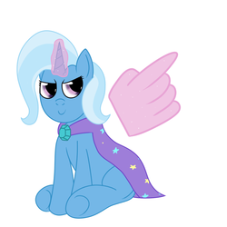 Size: 1000x1000 | Tagged: safe, artist:spritepony, trixie, pony, unicorn, g4, dubs, female, hand, looking back, magic, magic hands, mare, pointing, simple background, sitting, solo, trixie's cape, underhoof, white background