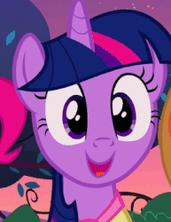 Size: 267x346 | Tagged: safe, edit, edited screencap, screencap, applejack, pinkie pie, twilight sparkle, g4, sweet and elite, animated, confused, cropped, cute, eye shimmer, female, frown, not sure if want, open mouth, reversed, smiling, twiabetes