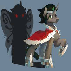 Size: 650x650 | Tagged: safe, artist:wynnchi, king sombra, pony, umbrum, unicorn, g4, siege of the crystal empire, gray background, male, raised hoof, red eyes, reformed sombra, shadow, simple background, solo, stallion