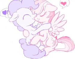 Size: 520x408 | Tagged: safe, artist:yoditax, pinkie pie, rainbow dash, g4, female, heart, hug, lesbian, ship:pinkiedash, shipping, sketch