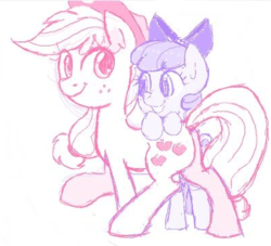 Size: 399x363 | Tagged: safe, artist:yoditax, apple bloom, applejack, g4, simple background, sisters, sketch, white background