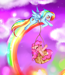 Size: 717x820 | Tagged: safe, artist:nothing-here-to-do, pinkie pie, rainbow dash, pony, g4, basket, duo, female, lesbian, ship:pinkiedash, shipping