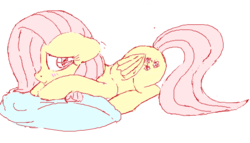 Size: 585x334 | Tagged: safe, artist:yoditax, fluttershy, g4, female, pillow, sketch, solo