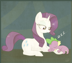 Size: 2723x2389 | Tagged: safe, artist:balloons504, rarity, spike, pony, g4, drool, female, high res, male, ship:sparity, shipping, sleeping, straight