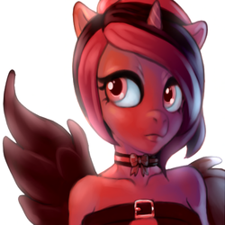 Size: 512x512 | Tagged: safe, artist:cherry sweet, oc, oc only, oc:shadow star, anthro, choker, horn, red and black oc, wings