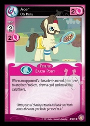 Size: 344x480 | Tagged: safe, enterplay, ace point, earth pony, pony, absolute discord, g4, my little pony collectible card game, card, ccg, facial hair, male, moustache, solo, stallion, tail, tennis racket