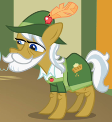 Size: 363x394 | Tagged: safe, screencap, apple strudel, earth pony, pony, family appreciation day, g4, my little pony: friendship is magic, apple family member, beard, clothes, cropped, facial hair, male, moustache, solo, stallion