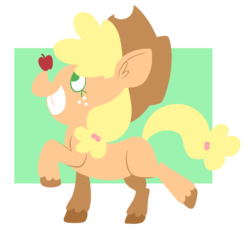 Size: 679x631 | Tagged: safe, artist:typhwosion, applejack, earth pony, pony, g4, apple, balancing, female, food, ponies balancing stuff on their nose, simple background, smiling, solo, transparent background, unshorn fetlocks