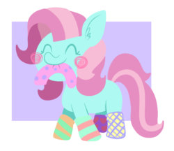 Size: 591x510 | Tagged: safe, artist:typhwosion, minty, pony, g4, ^^, blush sticker, blushing, clothes, eyes closed, female, mouth hold, simple background, socks, solo, that pony sure does love socks, transparent background