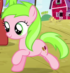 Size: 478x501 | Tagged: safe, screencap, sweet tooth, earth pony, pony, apple family reunion, g4, apple family member, background pony, cropped, female, filly, running, smiling, solo