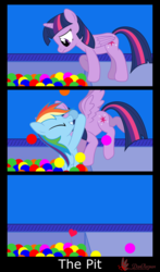 Size: 3800x6480 | Tagged: safe, artist:waveywaves, rainbow dash, twilight sparkle, alicorn, pony, g4, ball pit, comic, female, lesbian, mare, ship:twidash, shipping, surprise hug, twilight sparkle (alicorn)