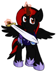 Size: 831x1053 | Tagged: safe, artist:candel, oc, oc only, alicorn, pony, alicorn oc, armor, solo, sword, weapon