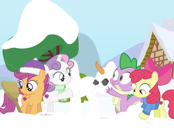 Size: 1000x735 | Tagged: safe, artist:dm29, apple bloom, scootaloo, spike, sweetie belle, earth pony, pony, g4, advent calendar, cutie mark crusaders, holiday horse days, snowmare, snowpony