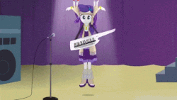 Size: 480x270 | Tagged: safe, screencap, rarity, equestria girls, g4, my little pony equestria girls: rainbow rocks, animated, feet, female, gif, hanging, magnet, musical instrument, sandals, solo